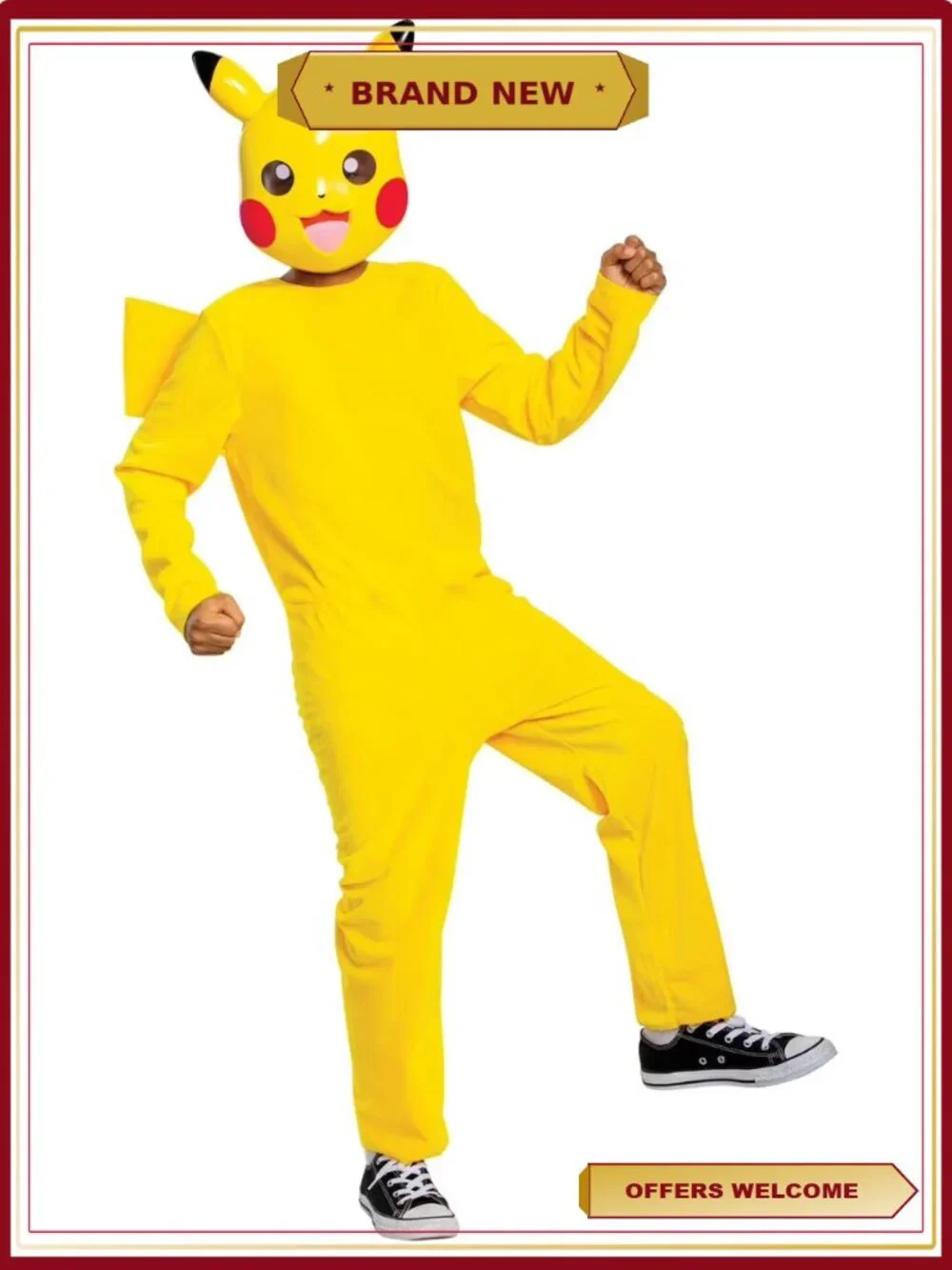 Pikachu Classic Costume Kids Jumpsuit with Tail & Mask Size 7-8